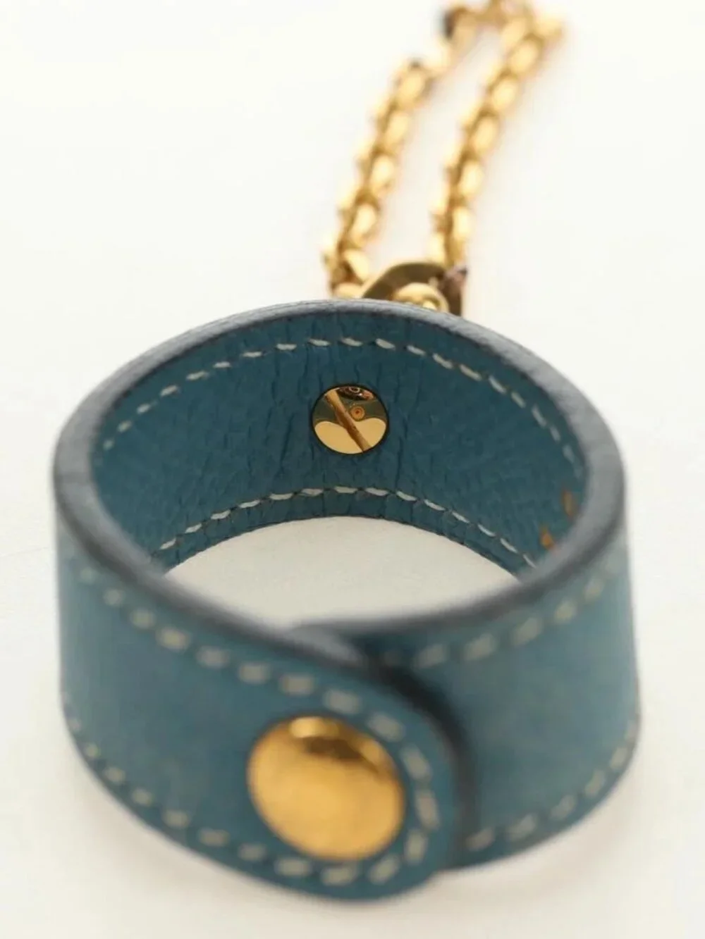 HERMES Glove Holder Charm Leather Light Blue Gold Auth 181292V
